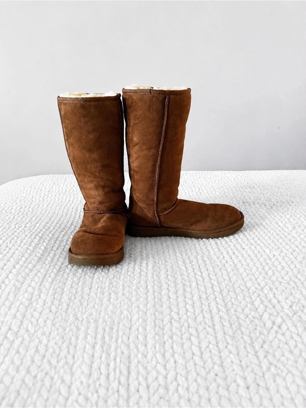 UGG Tall Suede Shearling-Lined Boots - Brown